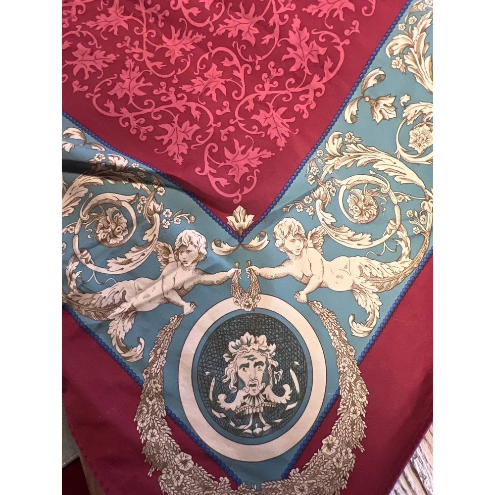 Beauville French Cherub Medallion Tablecloth Cotton Linen Burgundy Elegant 92x64